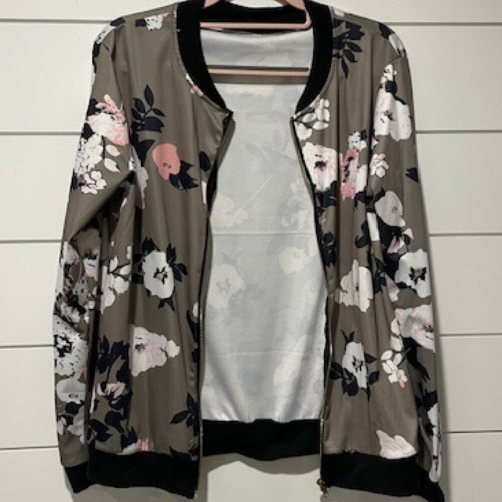 Army Green, White, Black and Pink colored bomber jacket